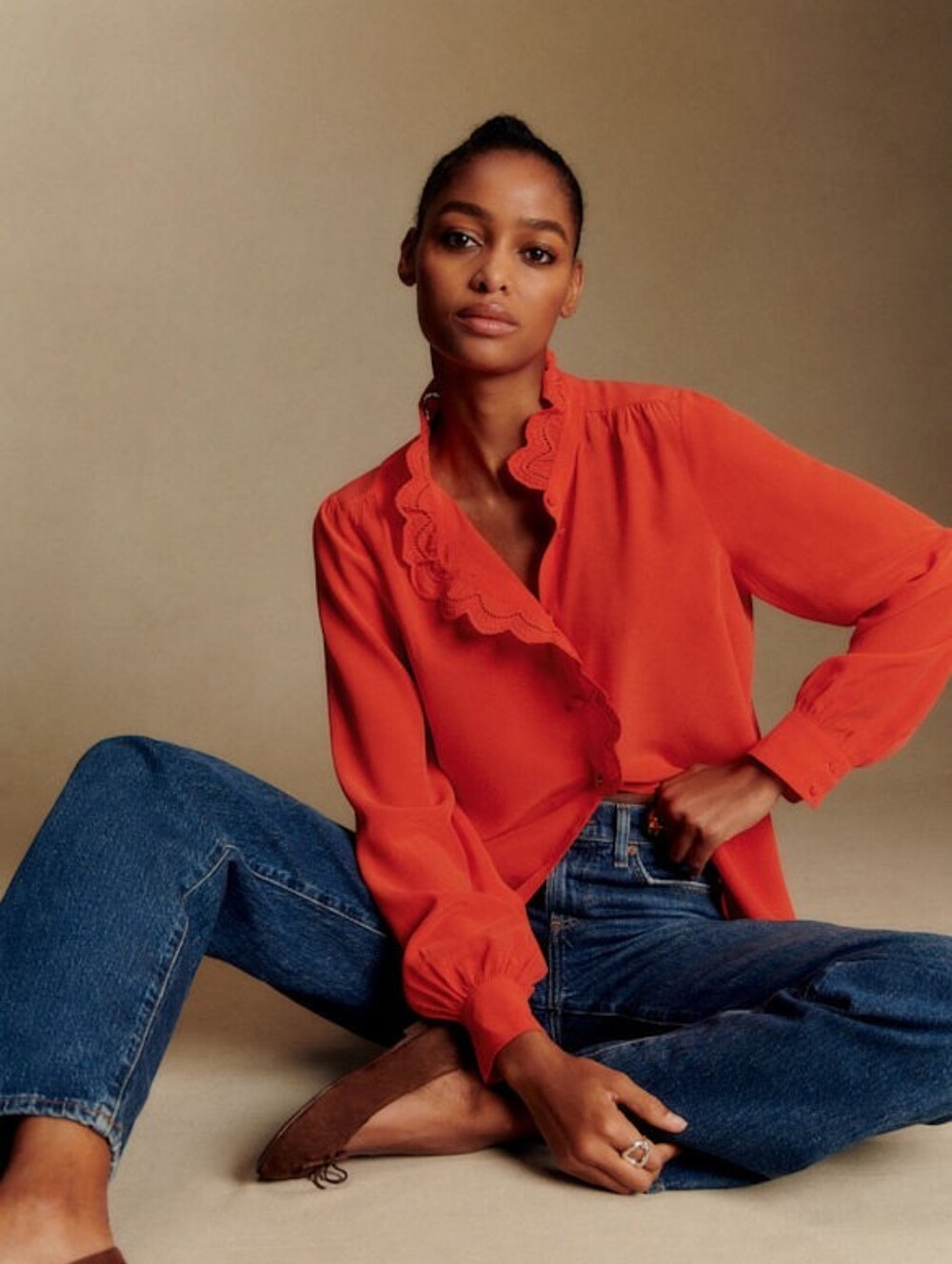 Sezane Silk Chlo Shirt, Red, Size 6 (FR 38)